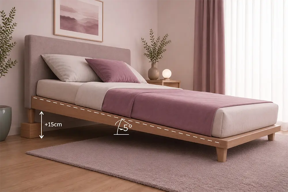 Una cama donde se muestra la inclinación de 5 grados como terapia
